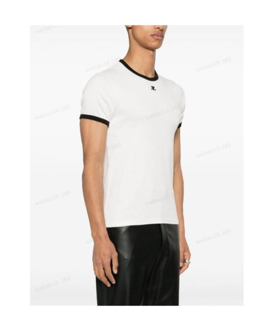 Courreges White Courrèges Contrast Crewneck Straight Hem T-Shirt for men