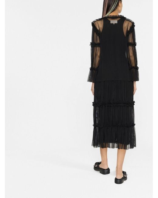 MM6 by Maison Margiela Gray Sheer Long-Length Ruffle-Trim Blouse