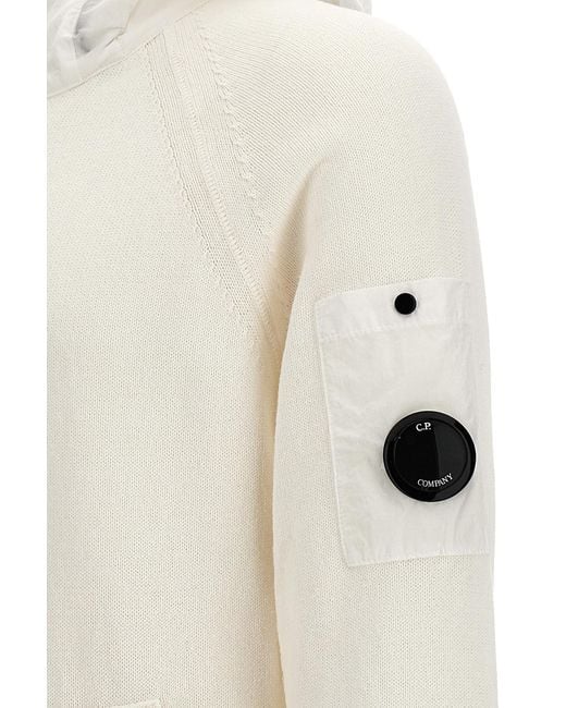 C P Company White Panelled Cotton Zip-Up Hoodie for men