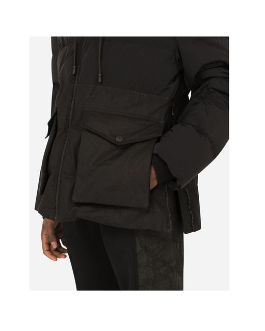 Dolce & Gabbana Black Hooded Quilted Coat for men