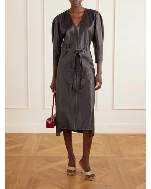 Victoria Beckham Brown Lace-Up Leather Midi Dress