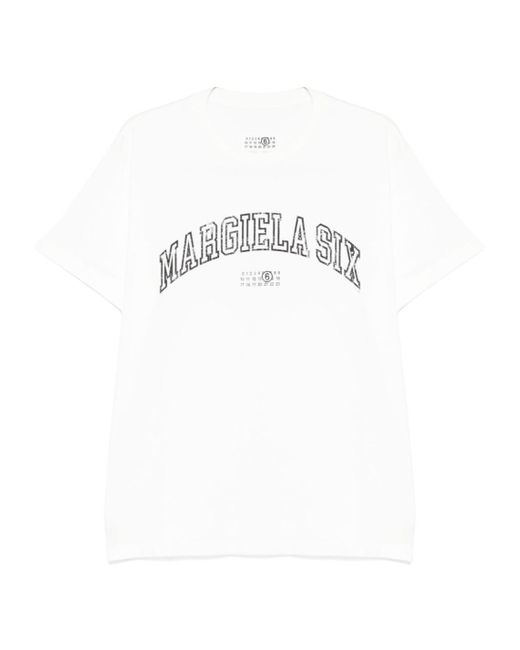 MM6 by Maison Margiela White Logo Printed Crewneck T-Shirt for men