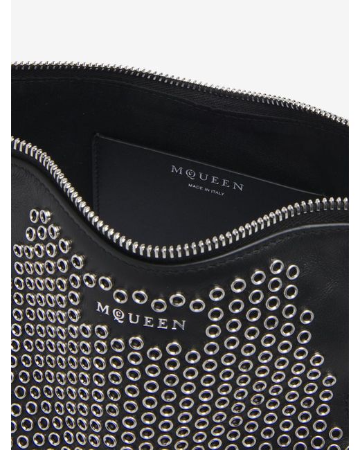 McQueen Black Manta Eyelet Detailed Clutch Bag