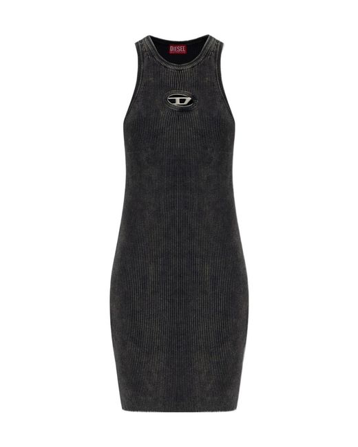 DIESEL Black M-Anchorage Logo-Plaque Ribbed Mini Dress