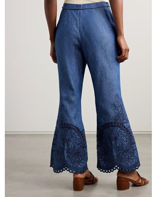 Zimmermann Blue Embroidered Flared Jeans