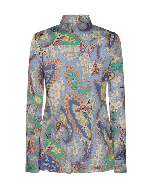 Etro Blue Paisley Printed Long-Sleeved Shirt