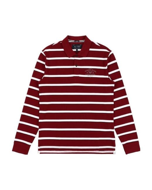 Armani Jeans Red Logo Striped Polo Shirt for men