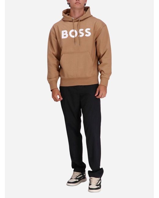 Boss Brown Boss Logo Printed Drawstring Hoodie for men