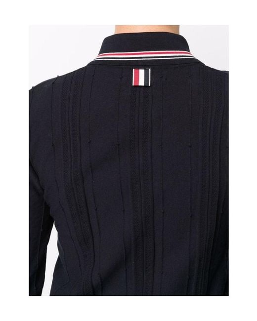 Thom Browne Blue Rwb Stripe Trim Polo Top