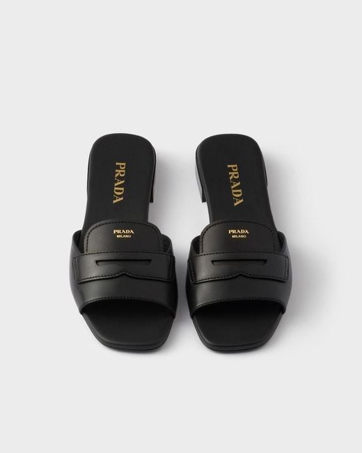 Prada Black Leather Slides