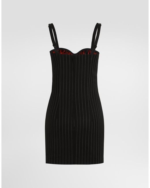 Dolce & Gabbana Black Pinstriped Wool Dress