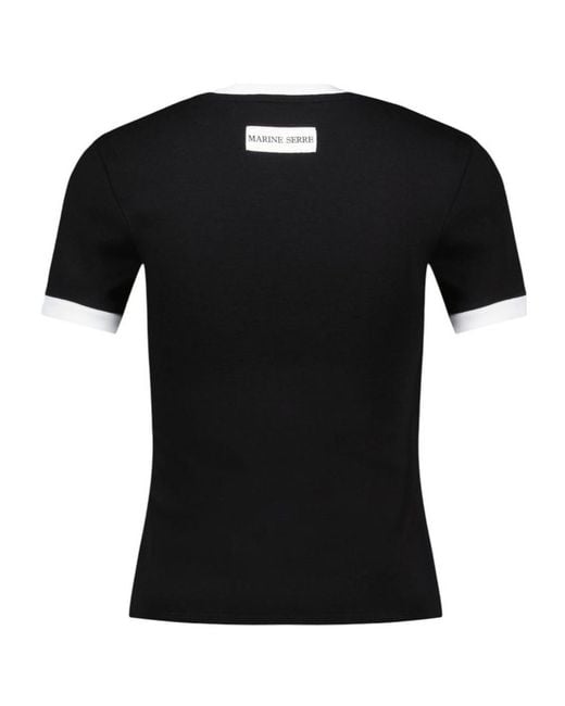 MARINE SERRE Black Logo Detailed Crewneck T-Shirt