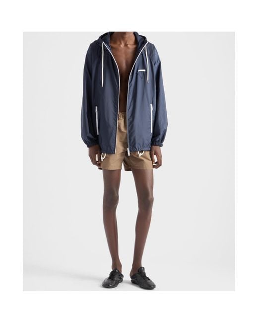 Prada Blue Re-Nylon Zip-Up Hooded Jacket for men