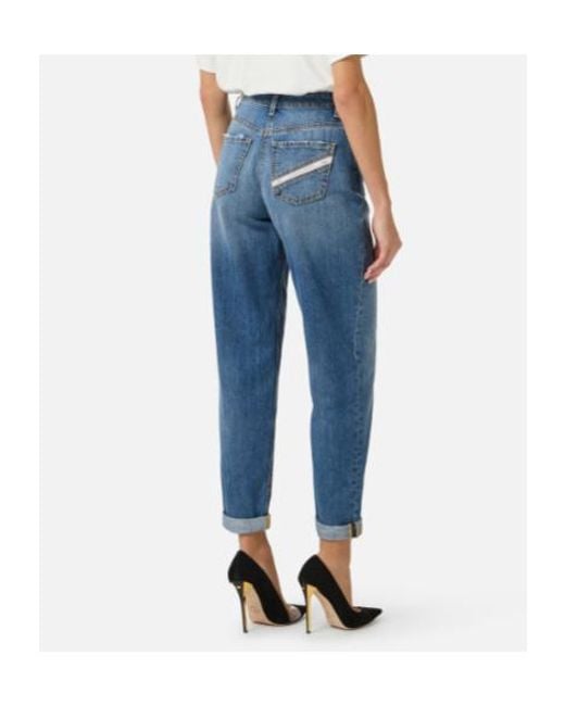 Elisabetta Franchi Blue Embellished Padlock Balloon Jeans