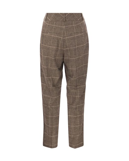 Peserico Gray Flannel Checkered Trousers