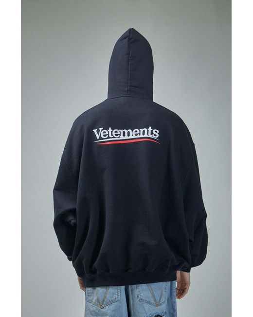 Vetements Blue Logo Printed Drawstring Hoodie for men