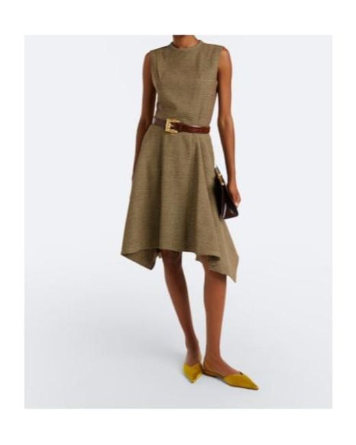 Patou Brown Asymmetric Prince Of Wales Midi Dress