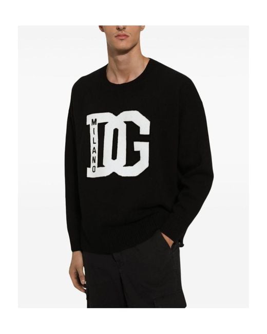 Dolce & Gabbana Black Wool-Blend Logo Sweater for men