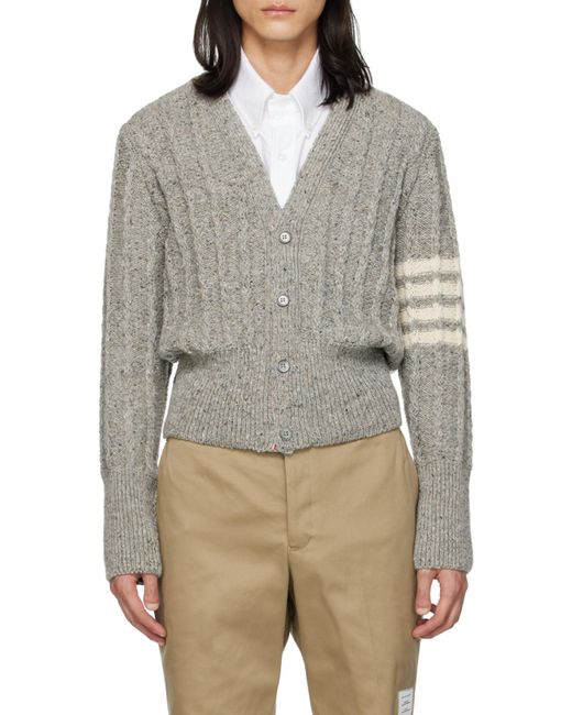 Thom Browne Gray Rwb Striped Twist Cable-Knitted Cardigan for men