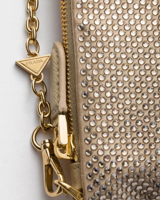 Prada Gray Mini Crystal-Studded Bag With Shoulder Strap