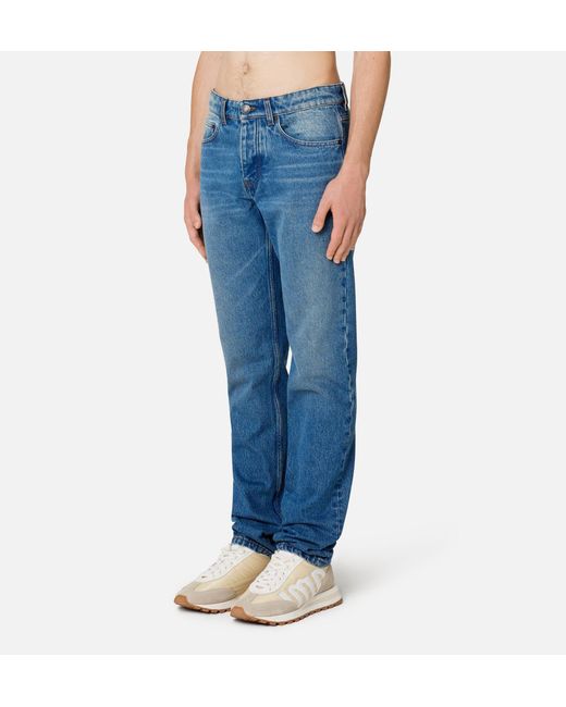 AMI Blue Logo Patch Tapered-Leg Jeans for men