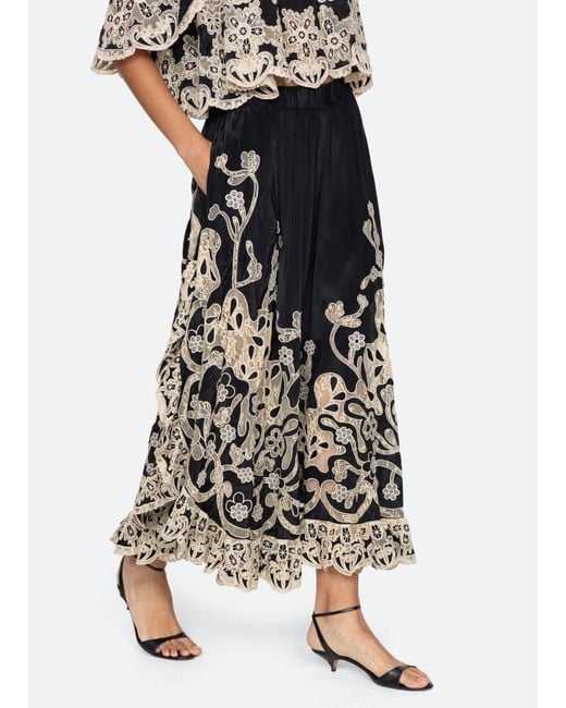 Sea Black Gracelyn Lace-Trimmed Trousers