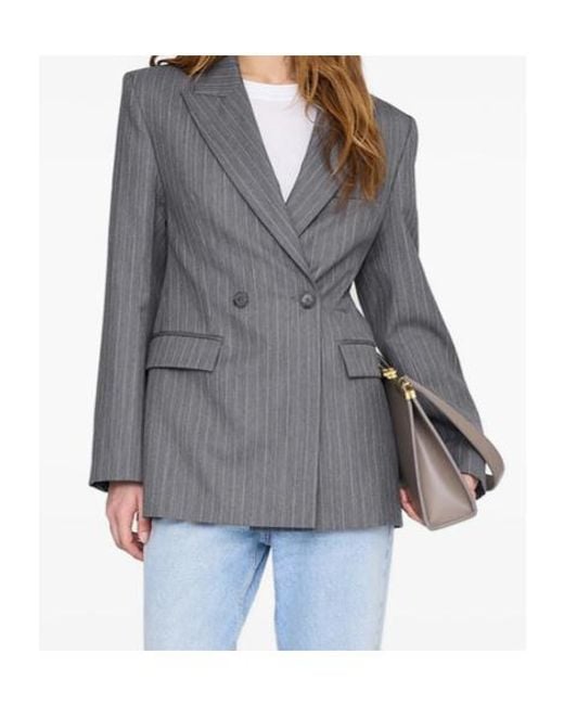 Anine Bing Gray Tiphaine Pinstriped Blazer