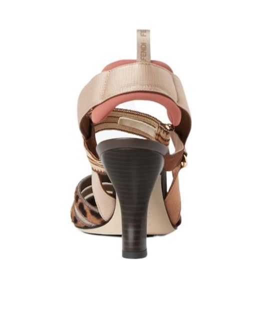 Fendi Brown High-Heeled Mesh And Cavallino Calfskin Slingbacks