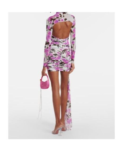 David Koma Pink Floral Ruched Minidress