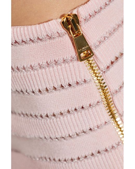 Balmain Pink Textured Mini Knitted Skirt