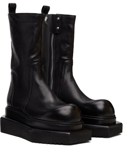 Rick Owens Black Round-Toe Mid-Calf Boots for men