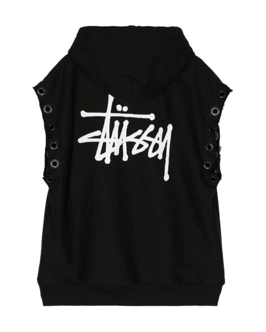 Junya Watanabe Black X Stussy Logo-Print Sleeveless Hoodie for men