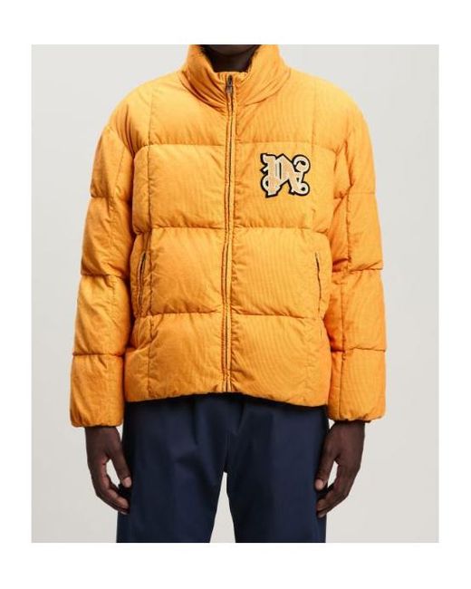 Palm Angels Yellow Zip-Up High Neck Puffer Jacket for men