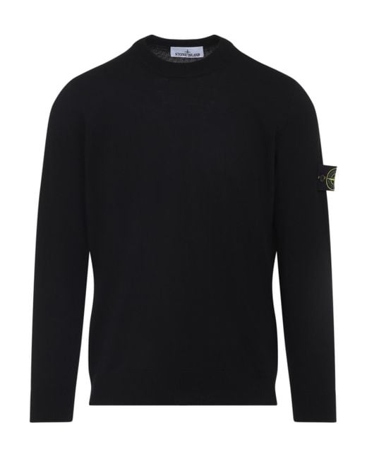 Stone Island Black Logo Patch Crewneck Sweater for men
