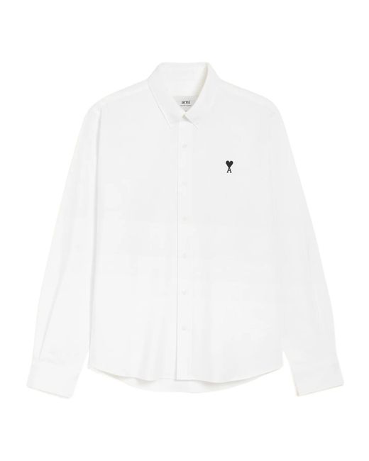 AMI White Ami De Coeur Logo Embroidered Buttoned Shirt for men