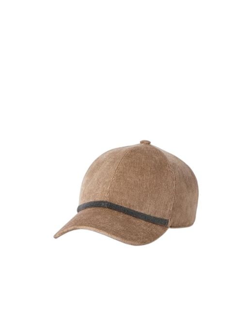 Brunello Cucinelli Brown Fluid Corduroy Baseball Cap With Shiny Band