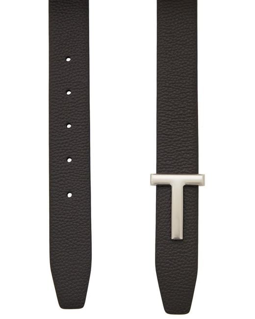 Tom Ford White Reversible Grained Leather Belt for men
