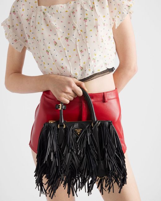 Prada Black Galleria Small Leather Bag With Fringe