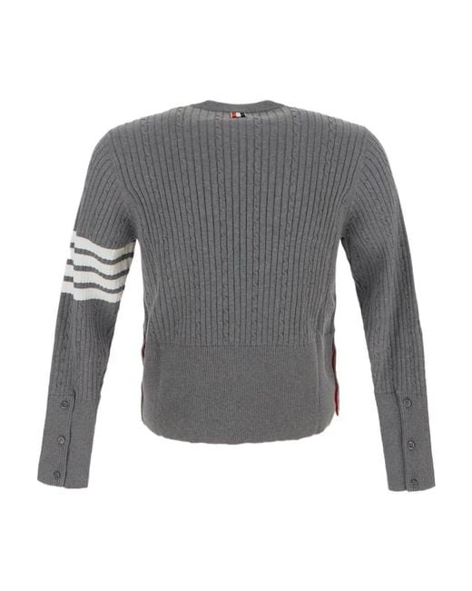 Thom Browne Gray Bar Stripe Detailed Crewneck Jumper for men