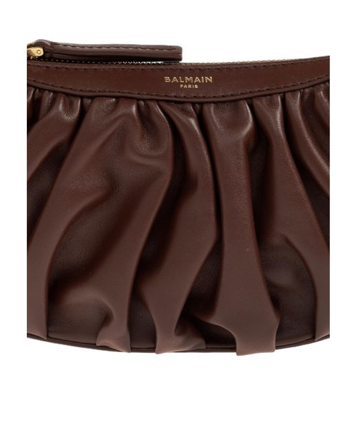Balmain Brown Ebene Ruched Handle Shoulder Bag