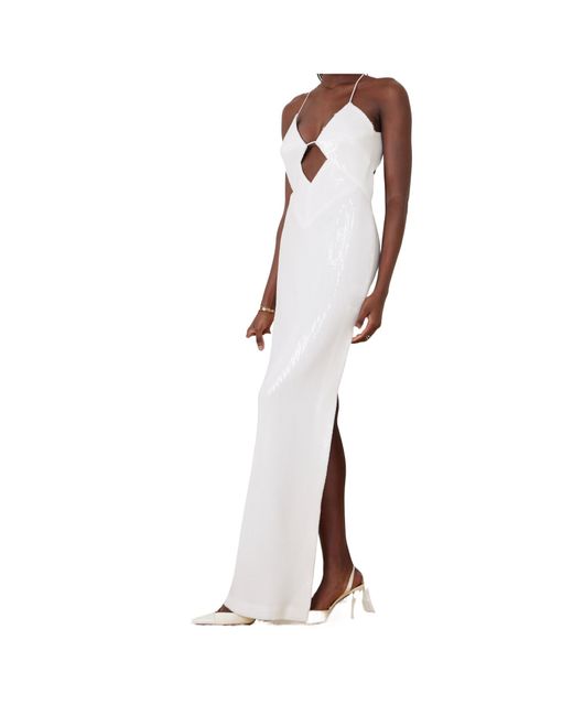 Galvan White Kite Long Dress With Openwork Sequins