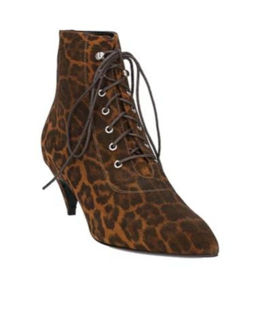 Saint Laurent Brown Leopard Print Lace-Up Ankle Boots