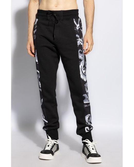 Versace Jeans Black Couture Baroque-Printed Drawstring Sweatpants for men