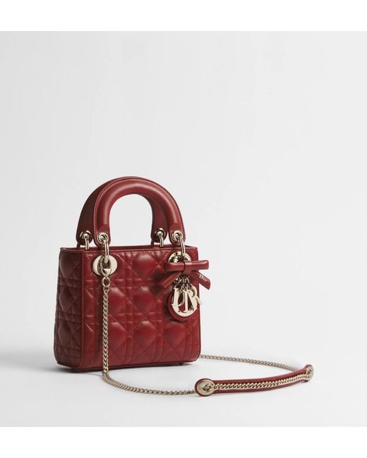 Dior Red Mini Lady Bag With Chain
