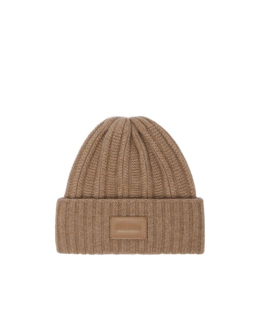 Max Mara Natural Macbeth Logo Patch Beanie