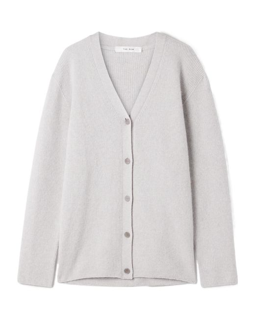 The Row White Maser Ribbed Cashmere Cardigan