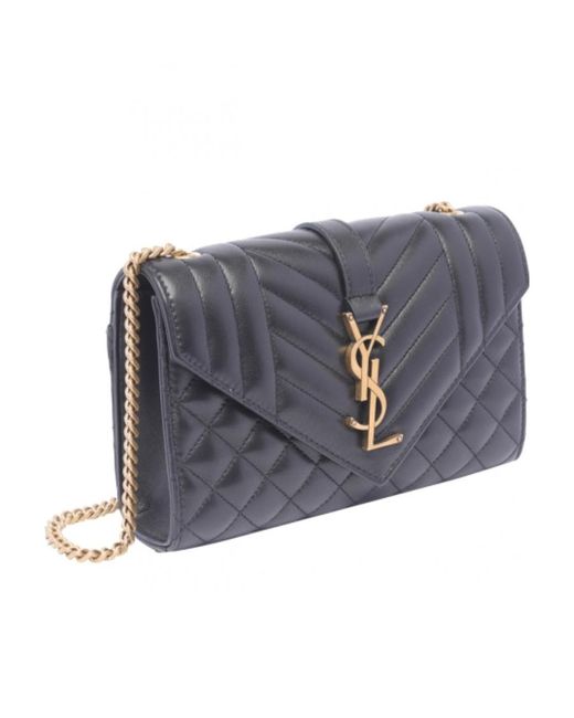 Saint Laurent Gray Envelope Logo Plaque Medium Shoulder Bag