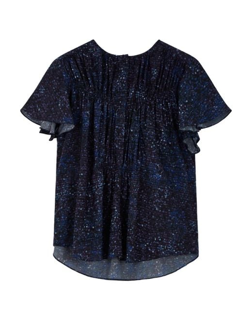 Isabel Marant Blue Speckled Pleated Blouse