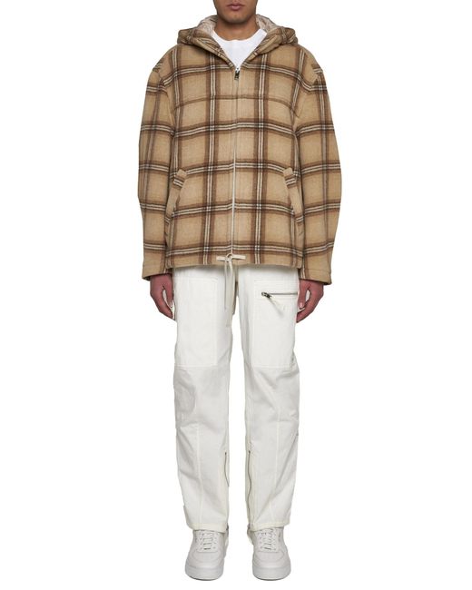 Isabel Marant Brown Checked Hooded Drawstring-Trim Jacket for men