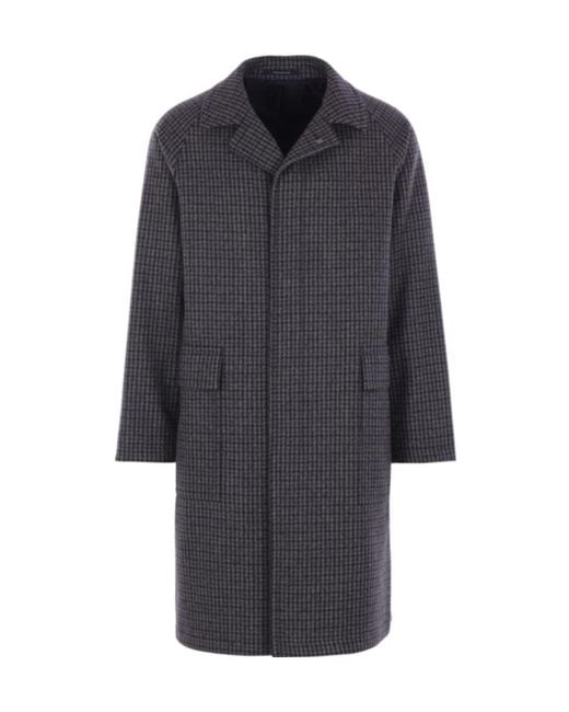 Tagliatore Blue Houndstooth-Pattern Coat for men